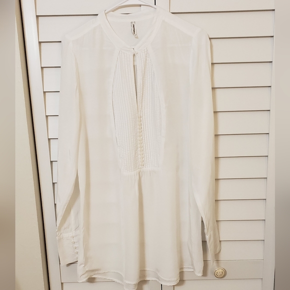 Free People Bright White Tunic Blouse Neck Mandarin Collar  Size M - Picture 2 of 13